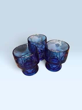 Vintage Viking Glass Bluenique Georgian Honeycomb Tumbler Glasses 4”H Set (3)